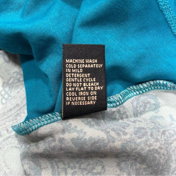 DG2 Diane Gilman Women Large Teal Blue Crew Neck Flowy Paisley Long Sleeve Top - Picture 7 of 8